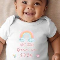 Aye Do Gifts Girl's Personalised Born in 2026 Rainbow Baby Outfit: Vest in White | Size: Newborn