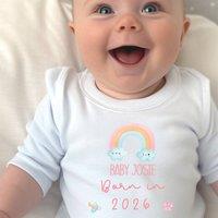 Aye Do Gifts Girl's Personalised Born in 2026 Rainbow Baby Outfit: Baby Grow in White | Size: 6-12 m