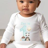 Aye Do Gifts Boy's Personalised Green First Birthday Baby Outfit: Baby Grow in White | Size: Newborn