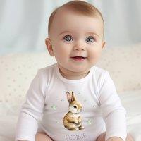 Aye Do Gifts Personalised Bunny Baby Outfit: Baby Grow in White | Size: Newborn