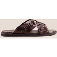 Oswin Hyde Men's Aiden Cris Cross Weave Stap Sandals in Brown | Size: 9