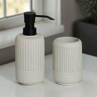 Showerdrape Alexandria 2 Piece Bathroom Accessory Set - Soap Dispenser & Tumbler in Stone
