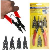 BARGAINS-GALORE 4 In 1 Snap Ring Internal & External Plier Set Interchangeable Heads in Red
