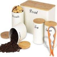 ATEK 6 Pcs Canister Set Tea Coffee Sugar Bread Airtight Storage Can Opener in Cream
