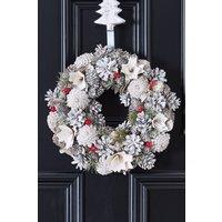 Dibor Red Velvet Festive Decor Xmas Front Door Wreath Christmas Wreath 30cm in White