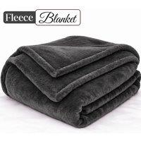 Pamposh Extra Large Flannel Fleece Blankets Reversible Cozy Bed & Sofa Throw in Dark Grey