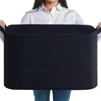 Nordara Woven Cotton Rope Laundry Basket Large Storage Bin, Black