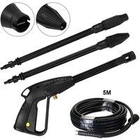 Nordara High Pressure Power Washer Spray Gun Trigger Wash Wand & 5M Hose Set in Black