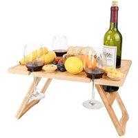 Nordara Foldable Wooden Beach Picnic Table With Wine Glass Bottle Holder in Natural