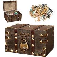 Nordara Wooden Pirate Chest Small Treasure Storage Case Box Organizer in Brown | Size: 1 Pack