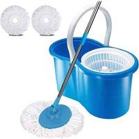 Nordara 360 FLOOR MAGIC SPIN MOP BUCKET SET MICROFIBER ROTATING DRY 2 HEADS in Blue