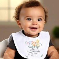 Aye Do Gifts Men's Personalised Green Animals Baby Bib in White