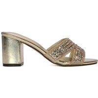 XY London Women's 'Julian' Sparkly Diamante Strappy Mid Block Heeled Sandal Mules in Metallic Gold | Size: 6