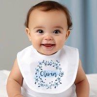 Aye Do Gifts Women's Personalised Blue Flower Baby Outfit: Bib in White