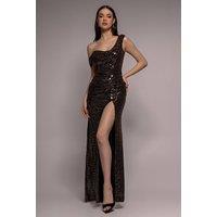 Goddiva Women's Cowl Neck Glitter Draped Maxi Dress in Rose Gold | Size: 12