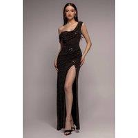 Goddiva Women's Cowl Neck Glitter Draped Maxi Dress in Black | Size: 12