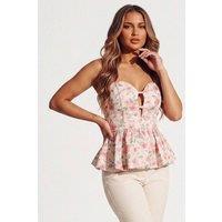 Femme Luxe Women's Floral Sweetheart Neck Strapless Corset Style Top in Pink | Size: 8-10
