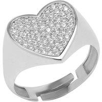 Spero London Women's Sterling Silver Pave Heart Signet Ring