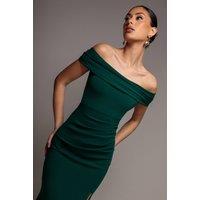 Goddiva Women's Off The Shoulder Maxi Dress With Split in Emerald | Size: 16