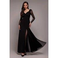 Goddiva Women's Dobby Mesh Insert Long Sleeve A in Black | Size: 8