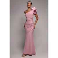 Goddiva Women's One Shoulder Puffed Satin Sleeve Evening Maxi Dress in Light Pink | Size: 12