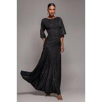 Goddiva Women's Lurex Kimono Sleeve Gathered Waist Maxi Dress in Black | Size: 12