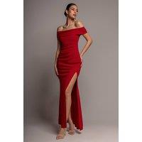 Goddiva Women's Off The Shoulder Maxi Dress With Split in Red | Size: 12