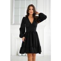 Love Lace Women's Bicolor Long Sleeve Cocktail Dress with Ruffle Hem in Black | Size: 34