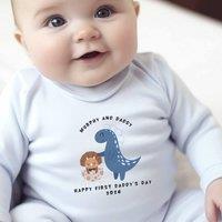 Aye Do Gifts Personalised 1st Fathers Day Dinosaur Baby Outfit: Baby Grow in White | Size: Newborn