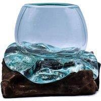 Serenityy Luxury Molten Glass - Natural Wood Base, Handcrafted in Clear | Size: 20 cm