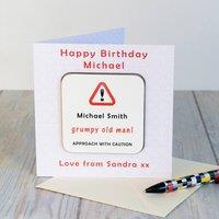 Uniqueful Personalised Grumpy Old Man Coaster Card Birthday Gift for Friend in White