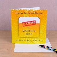 Uniqueful Personalised Reserved Beer Coaster Card Birthday Gift for Friend in Yellow