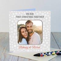 Uniqueful Personalised Our First Christmas Photo Upload Coaster Card for Couple in White