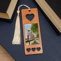 Uniqueful Personalised Photo Upload Heart Cherrywood Bookmark for Friend in Brown | Size: 1 Pack