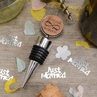 Uniqueful Personalised Mr & Mrs Infinity Cherrywood Bottle Stopper Wedding in Silver | Size: 1 Pack