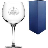 Uniqueful Personalised Merry Christmas Tree Design Crystal Gin Balloon Glass in Clear | Size: 20oz (550ml)