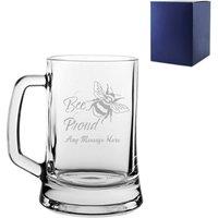 Uniqueful Personalised Bee Proud LGBTQ Engraved Tankard Beer Mug for Friend in Clear | Size: 20oz (550ml)