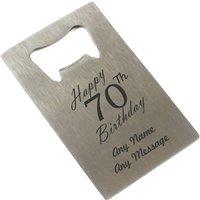 Uniqueful Personalised Happy 70th Birthday Steel Wallet Card Bottle Opener in Silver | Size: 1 Pack