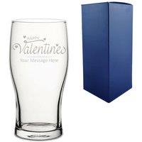 Uniqueful Personalised Happy Valentines Design Engraved Pint Glass for Couple in Clear | Size: 20oz (550ml)