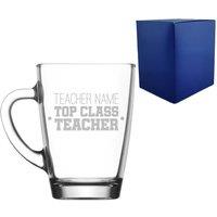 Uniqueful Personalised Top Class Teacher Design Engraved Glass Mug in Clear | Size: 300ml