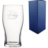 Uniqueful Personalised Daddy Est Date Design Engraved Tulip Pint Glass for Dad in Clear | Size: 20oz (550ml)