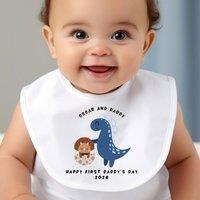 Aye Do Gifts Personalised 1st Fathers Day Dinosaur Baby Outfit: Bib in White