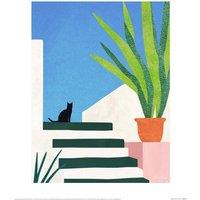 Henry Rivers Holiday Cat Print 40cm x 30cm x 0.21cm in Mid Blue | Size: 40 cm x 30 cm x 0.21 cm
