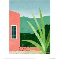 Henry Rivers Bicycle, Pink House Print 50cm x 40cm x 0.21cm in Light Green | Size: 50 cm x 40 cm x 0.21 cm