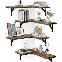 Nordara Brown-4Pcs Home Corner Floating Shelves in Brown | Size: 500mm