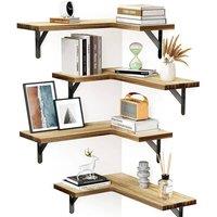 Nordara Natural-4Pcs Home Corner Floating Shelves in Natural | Size: 500mm