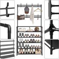 Nordara Large Shoe Rack Coat Hanger Organizer - 5-Tier Entryway Storage in Black