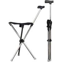 Nordara 2in1 Folding Walking Stick Seat Aluminium Stool Seniors Cane Seat in Black