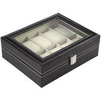 Nordara Watch Display Case 10 Grids Jewelry Storage Organizer Leather Box in Black