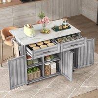 Merax Kitchen Island Trolley with Foldable Tabletop, Storage Cabinet Drawers in Grey